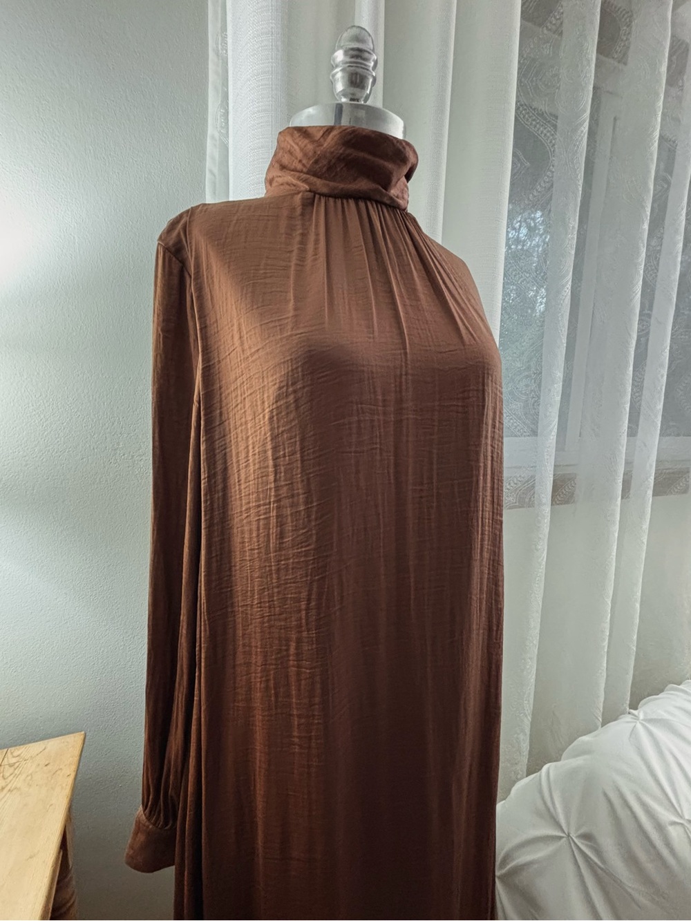 Lavender Brown Yareli Dress, Brown/Bronze High-Neck Maxi Dress, L/XL, NWT - Picture 3 of 9